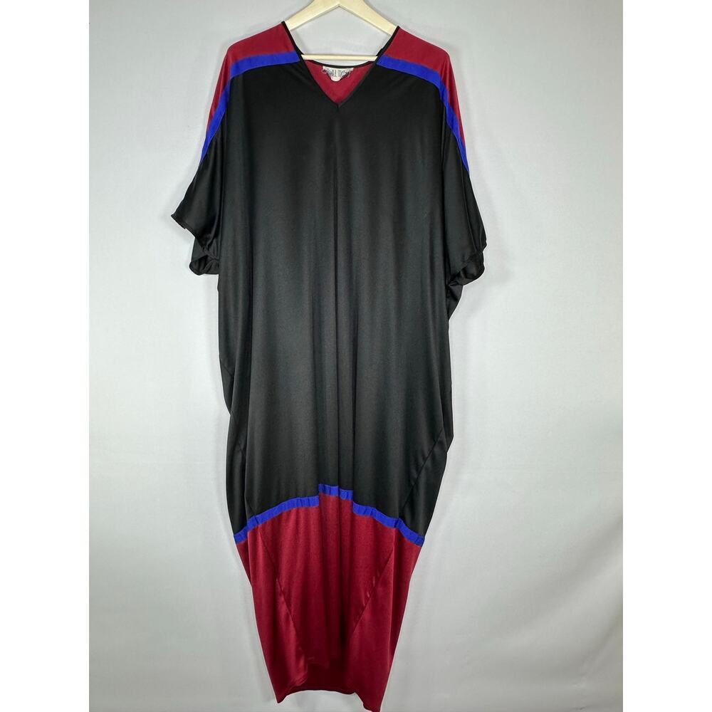 Vintage 1970’s Bill Tice Black Jersey Knit Kaftan Mumu Size Medium Maxi Length